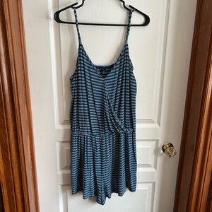 American Eagle Outfitters Teal and White Striped Romper
